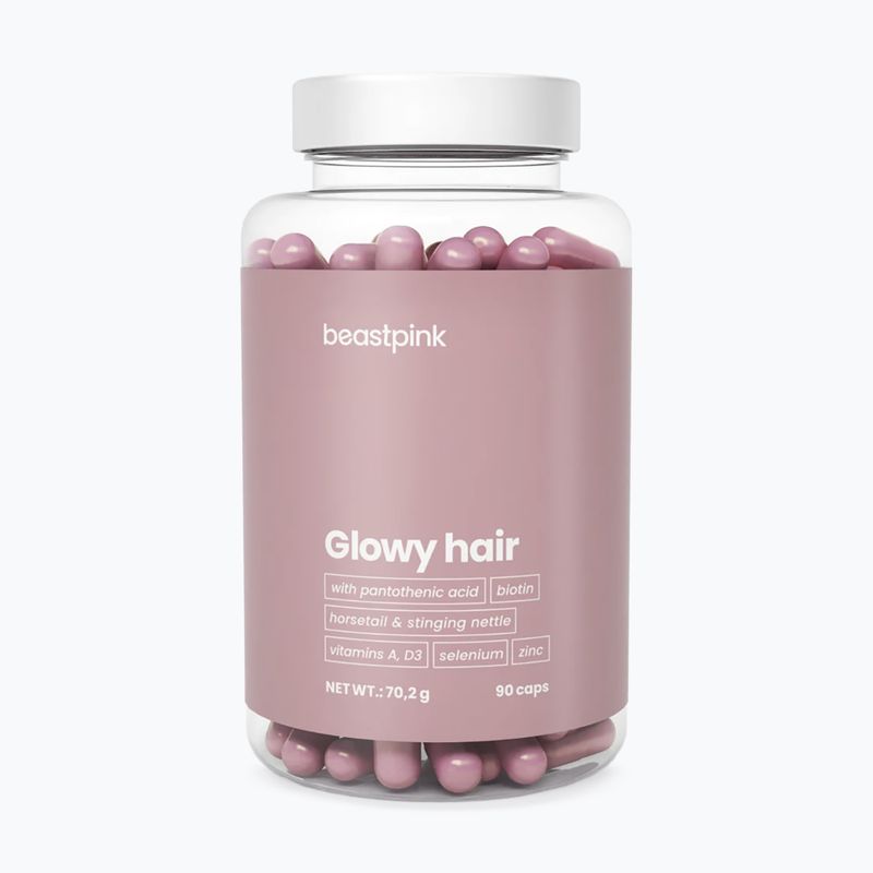 Suplement GymBeam Glowy Hair - BeastPink 90 kapsúl