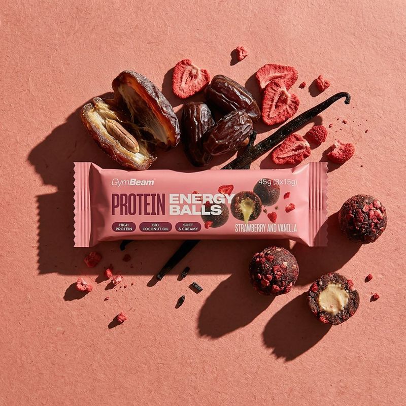 Proteínová tyčinka GymBeam Protein Energy Balls 45 g stawberry vanilla 2