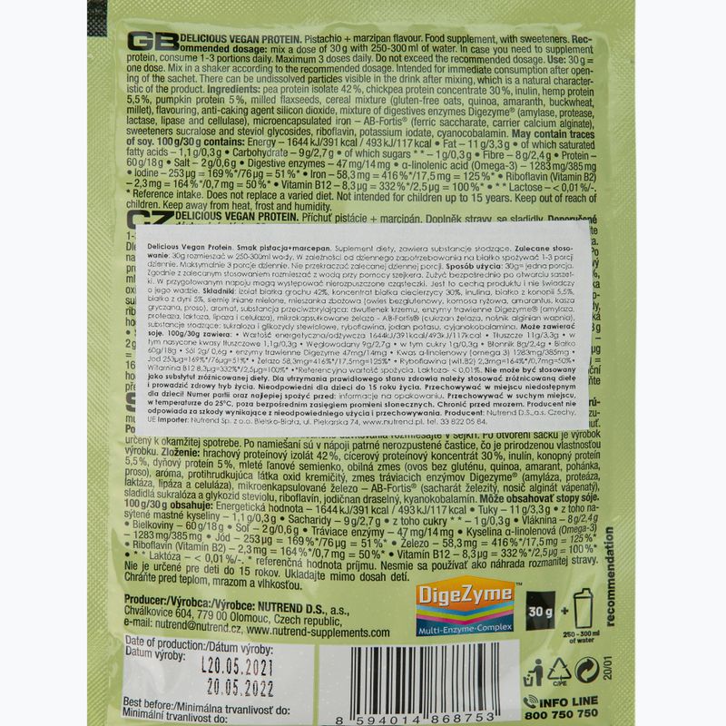 Nutrend Delicious Vegan Protein Shake 5x30g pistáciový marcipán VS-105-150-PIMC 2