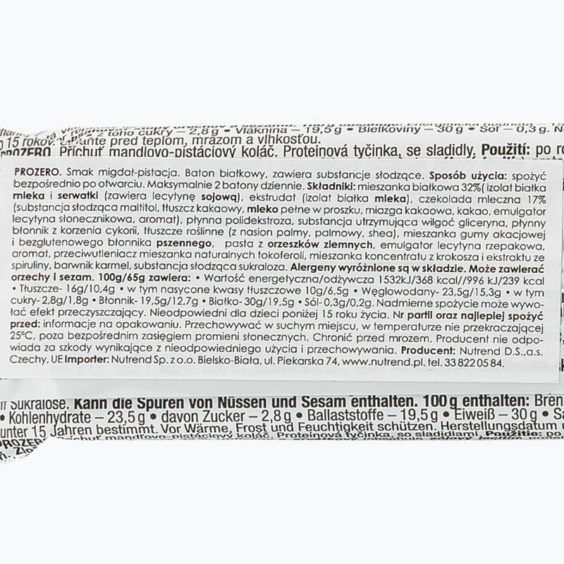 Nutrend Pro Zero proteínová tyčinka 65g mandle-pistácie VM-060-65-MLP 2