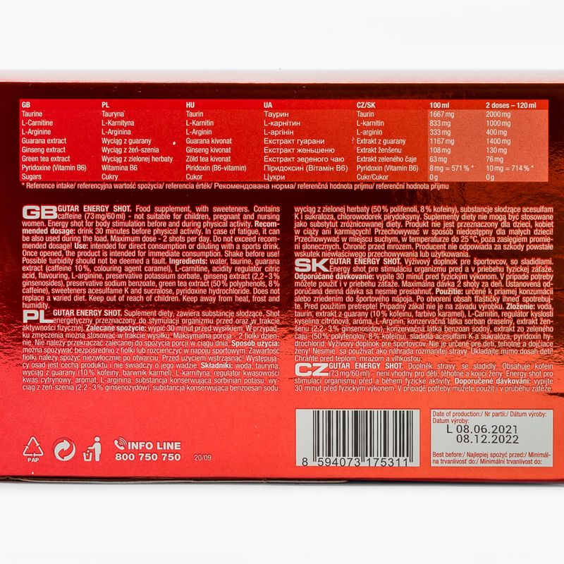 Nutrend Gutar Energy predtréningové injekcie 20X60ml VT-053-1200-XX 2