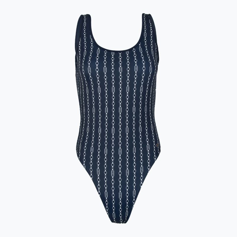 Tommy Hilfiger dámske jednodielne plavky One Piece Print (Ext) flag chain dark night navy