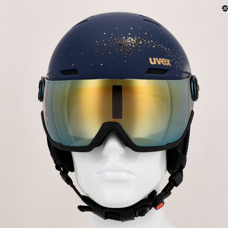 Dámska lyžiarska prilba UVEX Wanted Visor WE fleece sparkles/gold matt/mirror gold smoke 11
