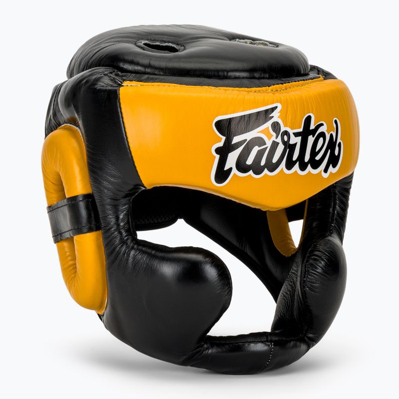 Boxerská prilba Fairtex Diagonal Vision Sparring - Full Head Coverage black/yellow