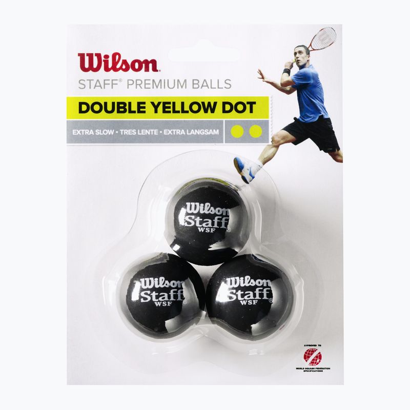 Loptičky na squash Wilson Staff Ball Double Yellow Dot 3 ks čierne. 2