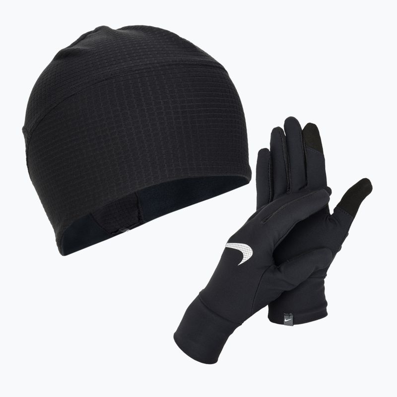 Pánsky set čiapka + rukavice Nike Essential Running black/black/silver