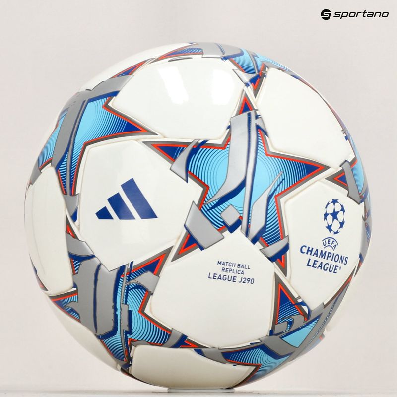 adidas UCL Junior 290 League football 23/24 white/silver metallic/bright cyan veľkosť 4 5