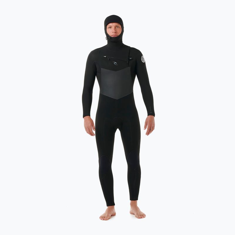 Pánska plavecká pena Rip Curl Dawn Patrol s kapucňou 6/4 mm a zipsom na hrudi Black