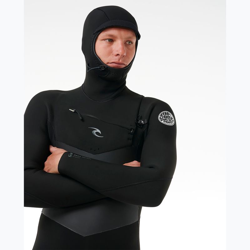 Pánska plavecká pena Rip Curl Dawn Patrol s kapucňou 6/4 mm a zipsom na hrudi Black 4