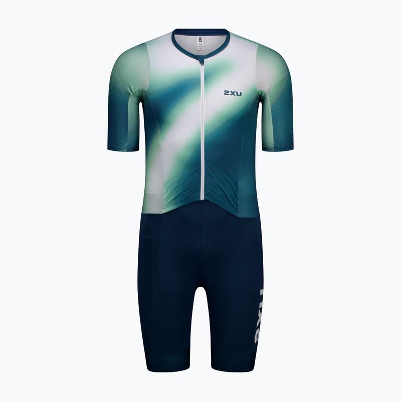 Pánsky triatlonový oblek 2XU Aero Hex Sleeved jelly mint/majol 6