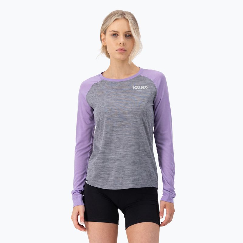 Dámske termoaktívne tričko s dlhým rukávom Mons Royale Icon Raglan grey heather/ lupin