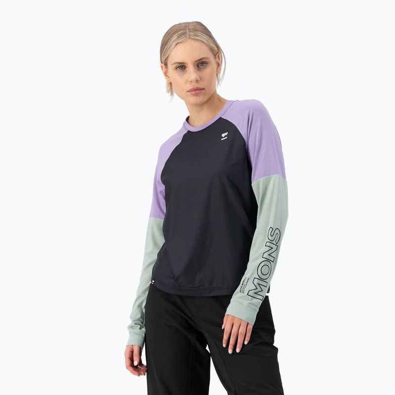 Dámske cyklistické tričko s dlhým rukávom Mons Royale Tarn Merino Shift Wind Jersey glacier/ lupin/ black