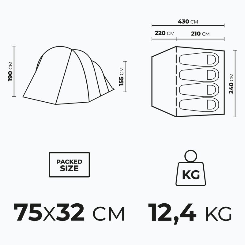 Kempingový stan pre 4 osoby KADVA AIRcamp 4.4 zielony 22