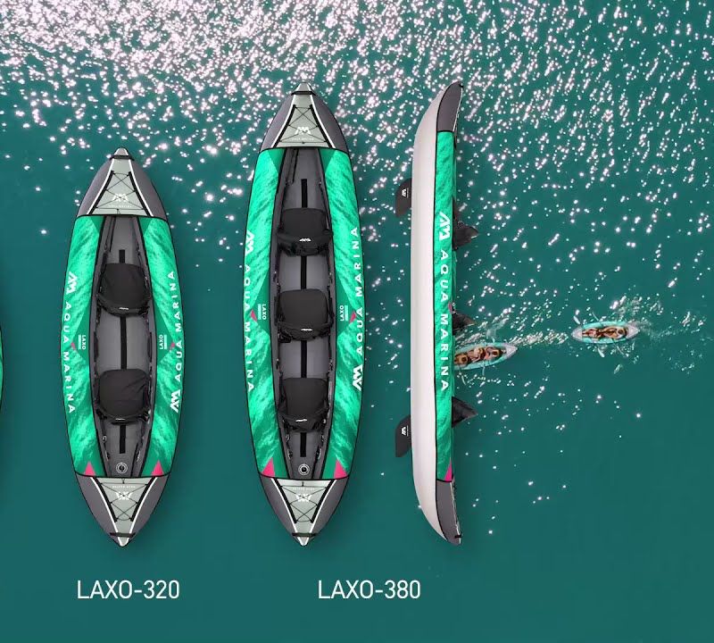 Aqua Marina Laxo Rekreačný kajak 12'6" zelený nafukovací kajak pre 3 osoby 11