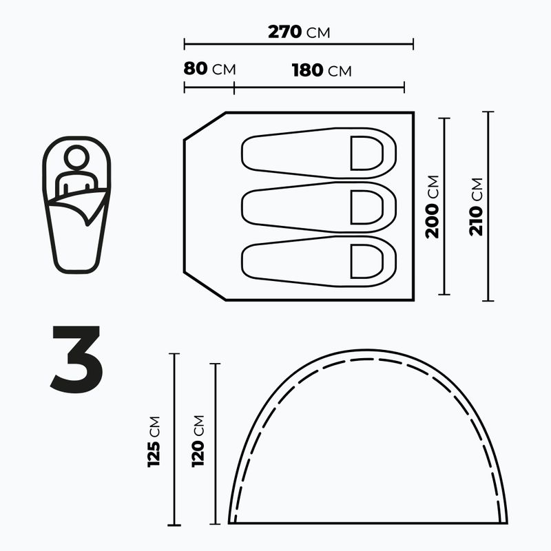 Kempingový stan pre 3 osoby KADVA CAMPdome 3 niebieski 6