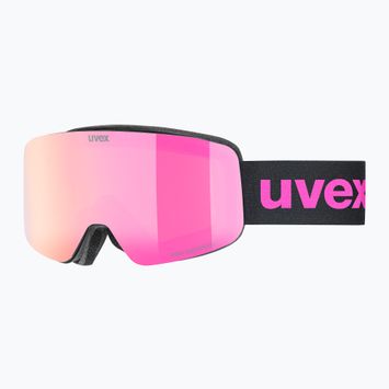 Detské lyžiarske okuliare UVEX Pwdr FM black matt/mirror pink green clear