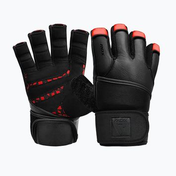 Trekkingové rukavice RDX L4 Finger Weightlifting Leather red/black