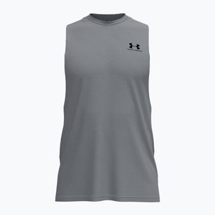 Pánske tréningové tričko Under Armour Left Chest Cut Off Tank steel light heather/black