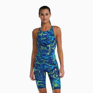 Dámske jednodielne plavky TYR Thresher Open Back Hyperblitz blue/green