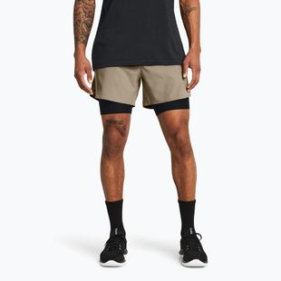 Pánske šortky Under Armour Peak Woven 2v1 timberwolf taupe/black/black