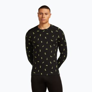 Pánska termoaktívna mikina icebreaker Merino 200 Oasis Crewe Snow Day black/peridot/aop