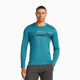 Pánske termo tričko longsleeve icebreaker Merino 200 Oasis Crewe Elevation Line topaz