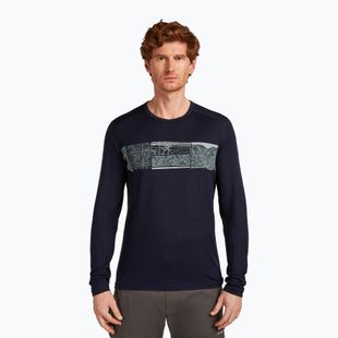Pánske termo tričko longsleeve icebreaker Merino 200 Oasis Crewe Elevation Line midnight navy