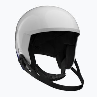 Detská lyžiarska prilba Salomon Equipe Fis + Chinguard Jr white/race blue