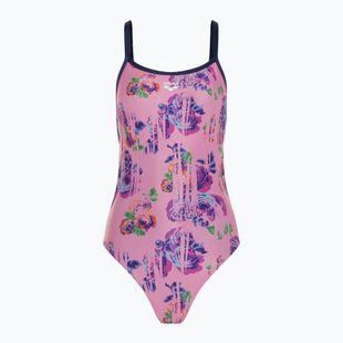 Dámske jednodielne plavky arena Rose Texture Swimsuit Xcross Back multi pink/navy