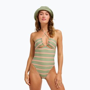 Dámske jednodielne plavky ROXY Dreamer HI oil green say it with stripes
