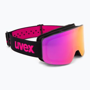 Detské lyžiarske okuliare UVEX Pwdr FM black matt/mirror pink green clear
