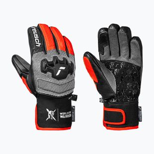 Detské lyžiarske rukavice Reusch Worldcup Warrior GS black/silver/fluo red