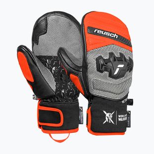 Detské lyžiarske rukavice Reusch Worldcup Warrior GS Mitten black/silver/fluo red