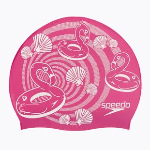 Detská plavecká čiapka Speedo Slogan Print pink/white