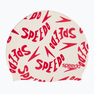 Detská plavecká čiapka Speedo Slogan Print white/red