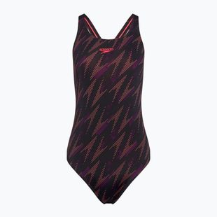 Jednodielne plavky Speedo HyperBoom Allover Medalist black/plum dandy/siren red
