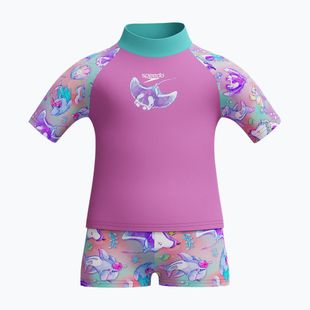 Detské dvojdielne plavky Speedo Digital Rash Top Set neon violet