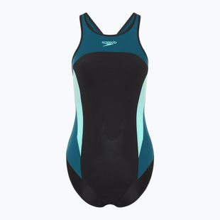 Dámske jednodielne plavky Speedo High Neck Splice Cross Back dark teal
