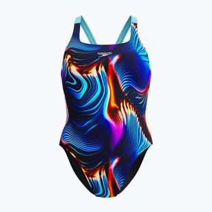 Dámske jednodielne plavky Speedo Allover Digital Leaderback lava blur/speedo black