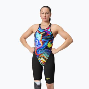 Dámske jednodielne plavky Speedo Fastskin LZR Pure Valor 2.0 Openback Kneeskin black/molten blur