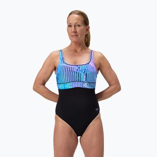 Dámske jednodielne plavky Speedo Shaping Contour Eclipse Printed indigo glow
