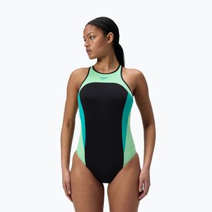 Dámske jednodielne plavky Speedo High Neck Splice Cross Back turquoise gem