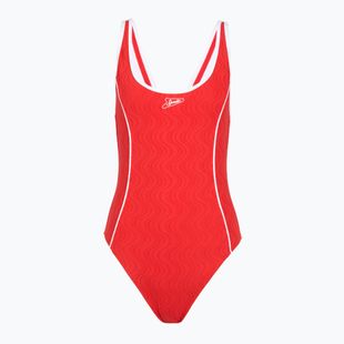 Dámske jednodielne plavky Speedo Texture Bound Scoop High Risk Red/Bright White
