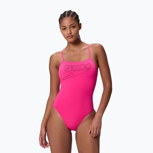 Dámske jednodielne plavky Speedo Endurance+ Logo Thin Strap margarita pink
