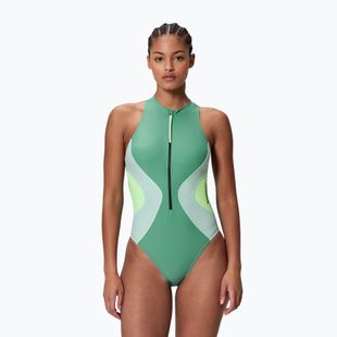 Dámske jednodielne plavky Speedo Ocean Flex Zip fortune green/pale clover