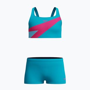 Detské dvojdielne plavky Speedo Hyperboom Butterfly Back mayan blue/margarita pink
