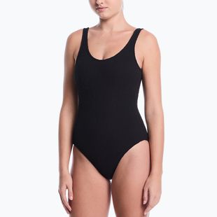 Dámske jednodielne plavky Nike Shoreline Pucker Scoop Neck black