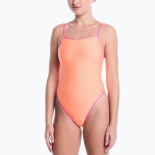 Dámske jednodielne plavky Nike Ocean Bound Ripple Texture Square Neck pink glow