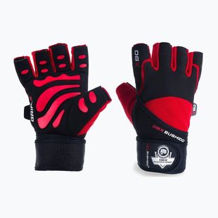Fitness rukavice DBX BUSHIDO s dlhým suchým zipsom a systémom úchopu black/red