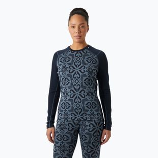 Dámska termoaktívna mikina Helly Hansen Lifa Merino Midweight Graphic Crew navy nordic rose aop